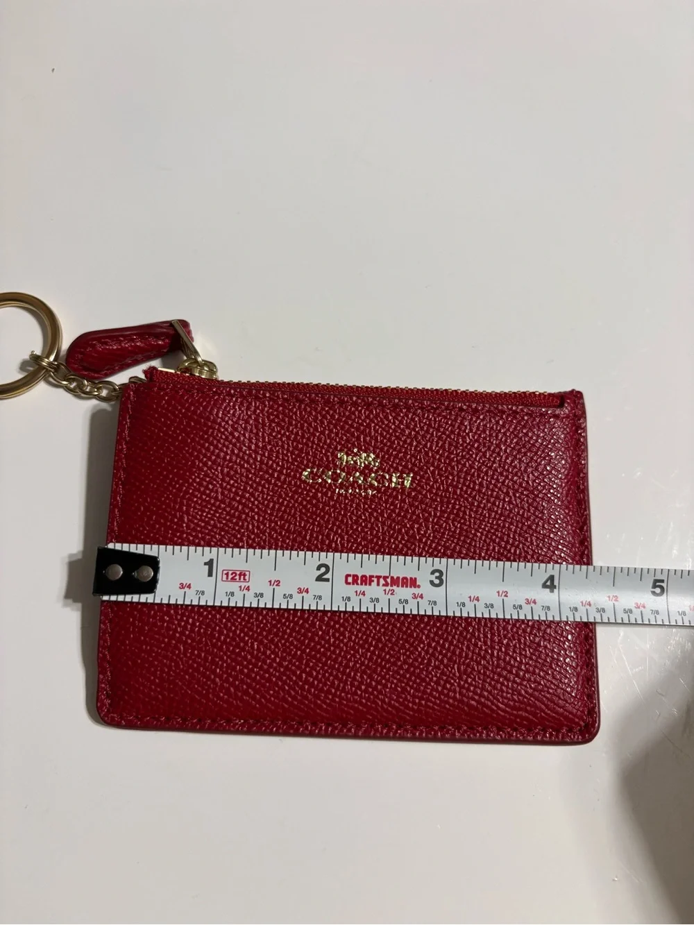 Coach Red Leather Zip Card Case Key Ring